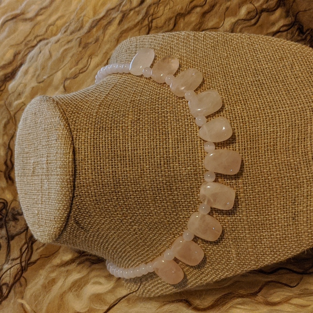 natural rose quartz statement bib necklace with free bracelet
